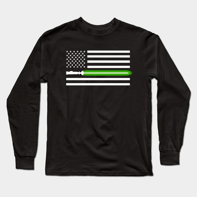 Light saber Green-line American Flag Long Sleeve T-Shirt by turborx